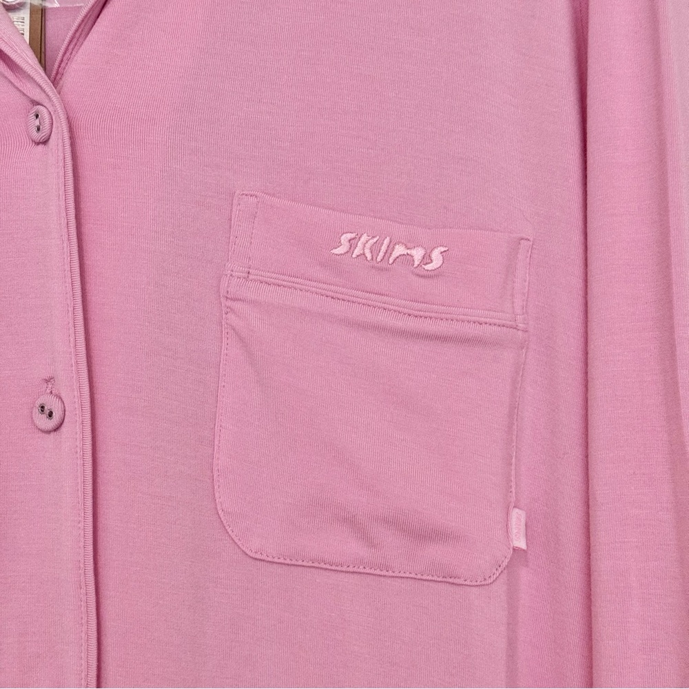 Skims Sleep Long Sleeve Button Up Set - Bubble Gum - Picture 5 of 6